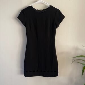 Club Monaco Milancey Scallop Trim Sheath Dress Womens 00 Black Workwear Cocktail